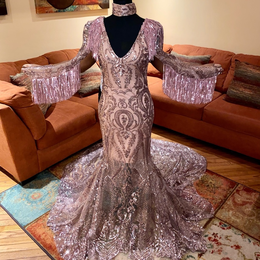 Rose Gold - Custom Made Prom dress with a long train